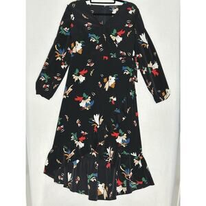 NWOT The Limited Dress Sz 4 Asym Hem LongSleeve Black Multi Floral Back Zip MIDI